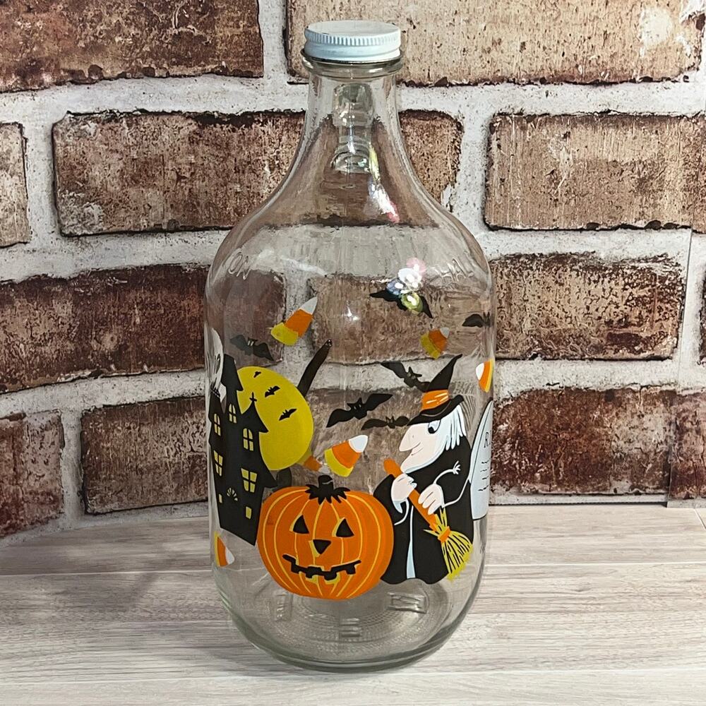 RARE Vintage Culver Spooky Town Halloween Parade Half Gallon Jug With Lid USA